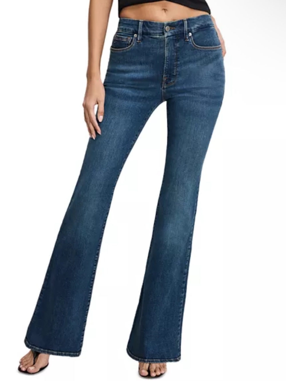 Good American Good Legs Flare Jeans Dark Wash High Rise Sz 6/28 Blue004 Stretch